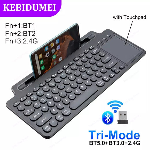Teclado bluetooth duplo tri-modo bt5.0 3.0 2.4g teclado sem fio com touchpad teclado para jogos com slot para cartão para laptop tablet