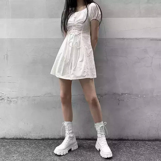 Botas de zíper com cadarço para mulheres, salto de plataforma esportiva, sapatos femininos, outono, inverno, moda, novo, 2024