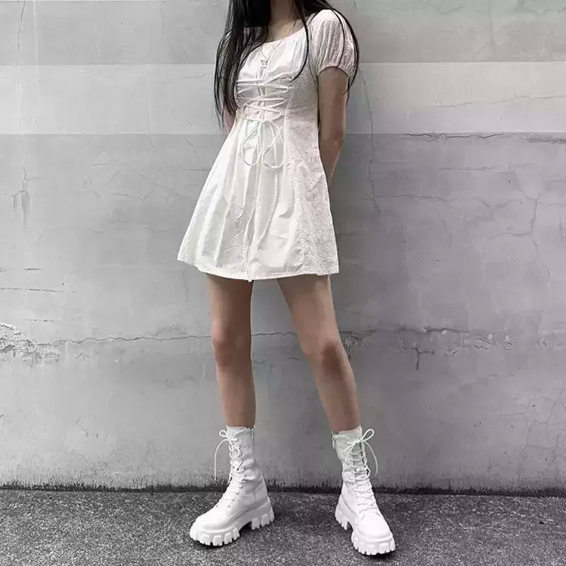Botas de zíper com cadarço para mulheres, salto de plataforma esportiva, sapatos femininos, outono, inverno, moda, novo, 2024