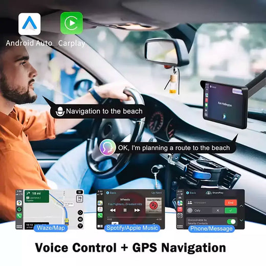 Reprodutor de vídeo multimídia universal de 7 polegadas Navegação GPS Carplay sem fio Apple Android Auto BT | Compatível com iOS e Android