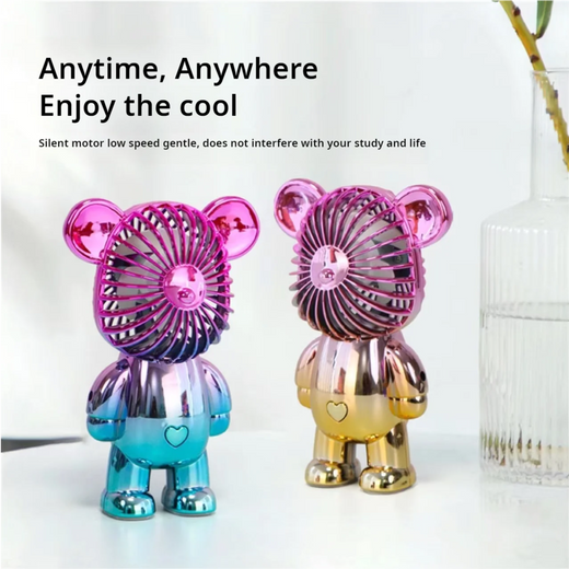 2024 galvanoplastia mudança gradual urso ventilador mini cor graffiti ventilador portátil de carregamento usb pequeno ventilador refrigeração ventiladores elétricos