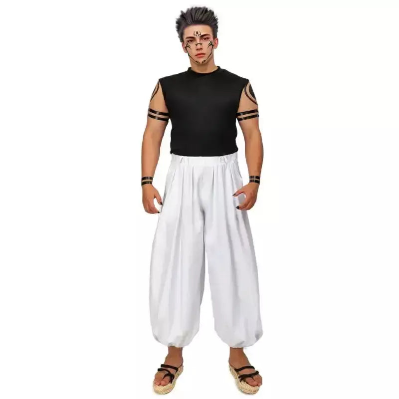 Dazcos ryomen sukuna traje branco kung fu terno com adesivos de tatuagem ryomen sukuna como megumi showdown cosplay traje conjunto completo