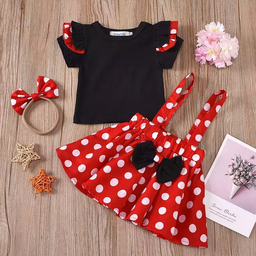Cartoon Polka Dot Vestido de noite com arco para bebê, roupas para crianças, festa de aniversário, Princess Toddler, crianças, 0 a 3 anos, 2 peças por conjunto