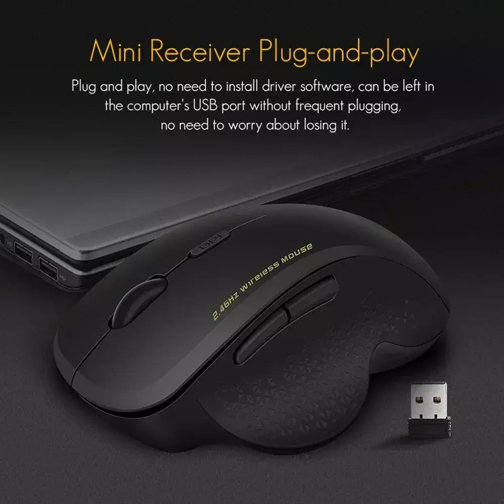 Mouse para jogos sem fio 2.4G Mouse ergonômico sem fio com receptor USB Mouse de computador com 6 botões para computador laptop