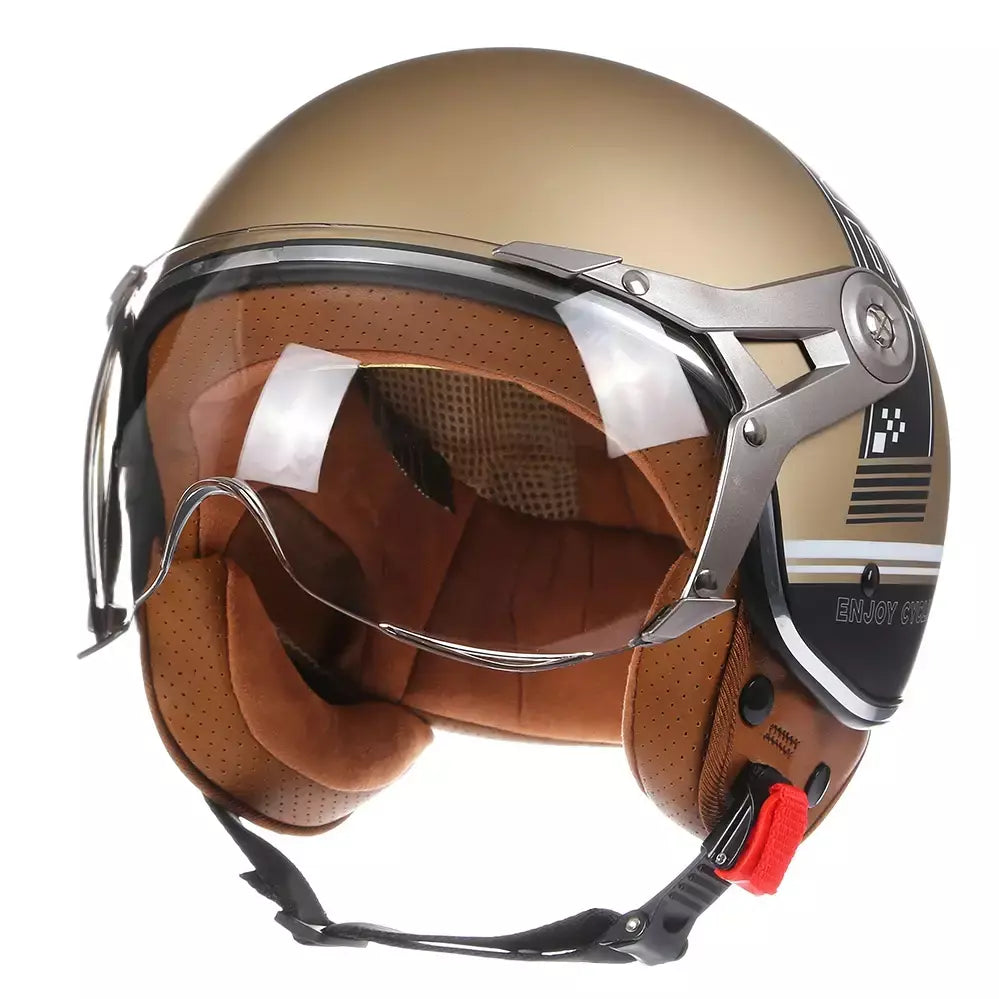Vintage tt & cocascos capacete da motocicleta jet com viseira moto equitação 3/4 aberto meio capacete retro scooter capacete moto