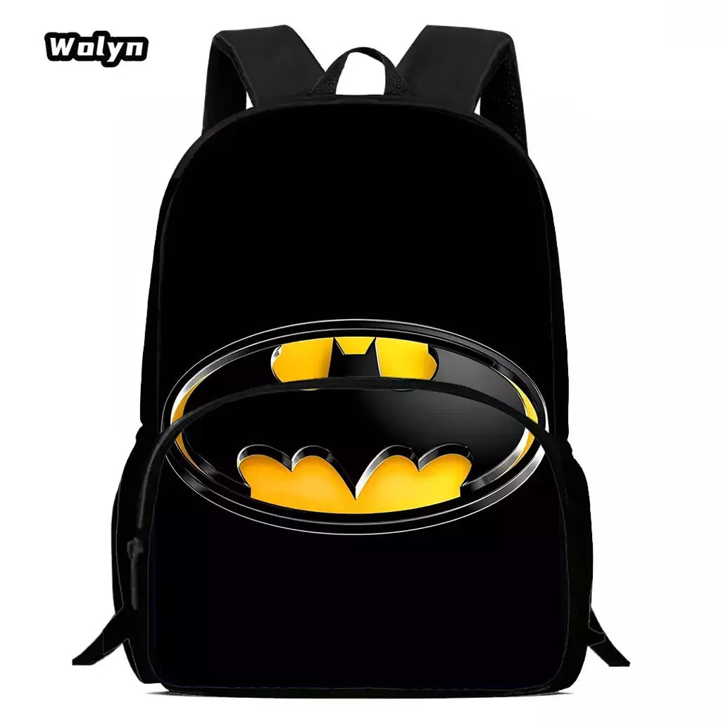 Mochila escolar com estampas de morcego dos desenhos animados para meninos e meninas, mochila de grande capacidade para o grau 1-4