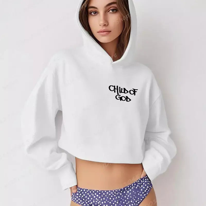 Eu sou um deus criança carta impressão recortada hoodies para mulheres cristão orar o senhor moletom manga longa pullovers curto topos