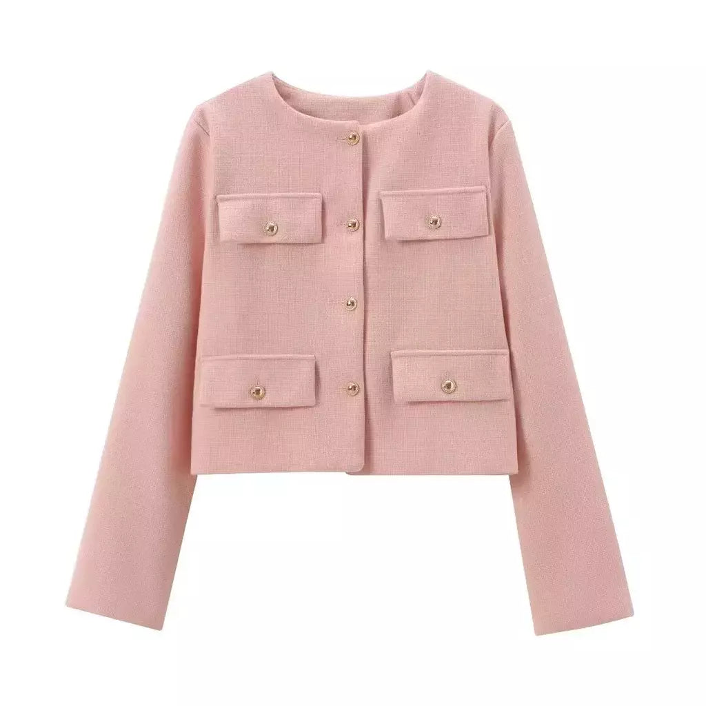 TRAF-Casaco Cropped feminino com botão dourado, blazer bomber, streetwear chique, blusa de casacos femininos, moda primavera, 2022