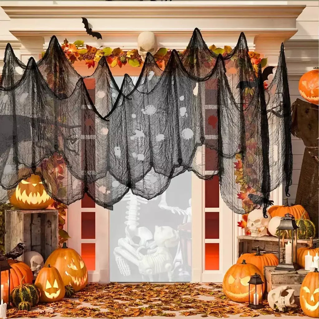 76x183cm decorações de halloween preto assustador gaze pano janela mesa porta net assustador fantasia vestido festa casa assombrada decoração da parede