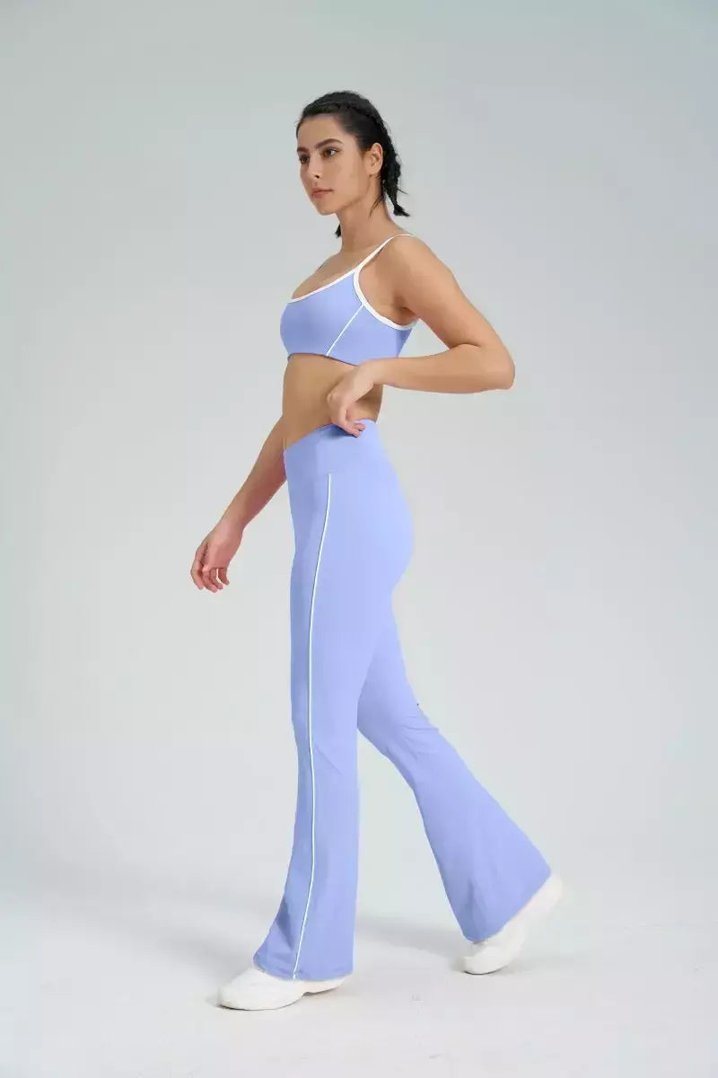 Terno de Yoga Patchwork de duas peças para mulheres, cintura alta Flare Leggings, roupas de treino Fitness Sportswear agasalho