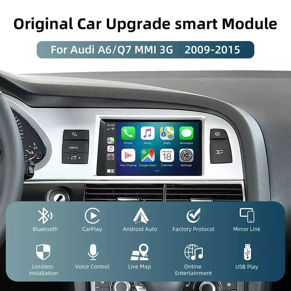 Anyfar carplay sem fio para audi a6 q7 2009-2015 mmi 3g android auto espelho link airplay câmera reversa acessórios multimídia