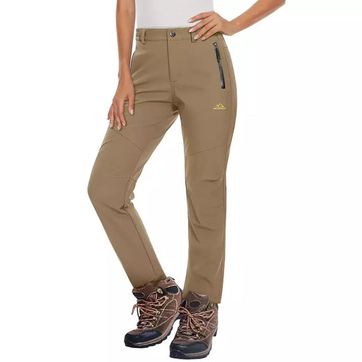 MAGCOMSEN-Calça de lã feminina com bolsos de zíper, calça reta impermeável, carapaça macia, esqui quente com neve, outono e inverno