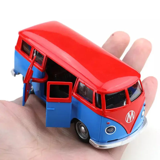 (Ensacado) 1:20 Ônibus clássico T1, carro modelo de liga, veículo simulado, carro de liga infantil, modelo de brinquedo de menino, enfeites de carro