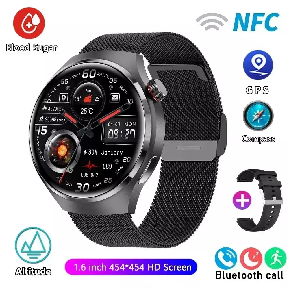 Xiaomi para pro relógio inteligente masculino 4 pro amoled tela hd bluetooth chamada gps nfc freqüência cardíaca açúcar no sangue smartwatch 2024 novo