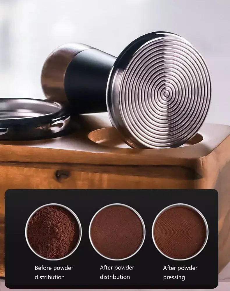51/53/58mm calcadeira de café de madeira de nogueira calcadeira de café de aço inoxidável força constante elasticidade martelo de café acessórios de café expresso