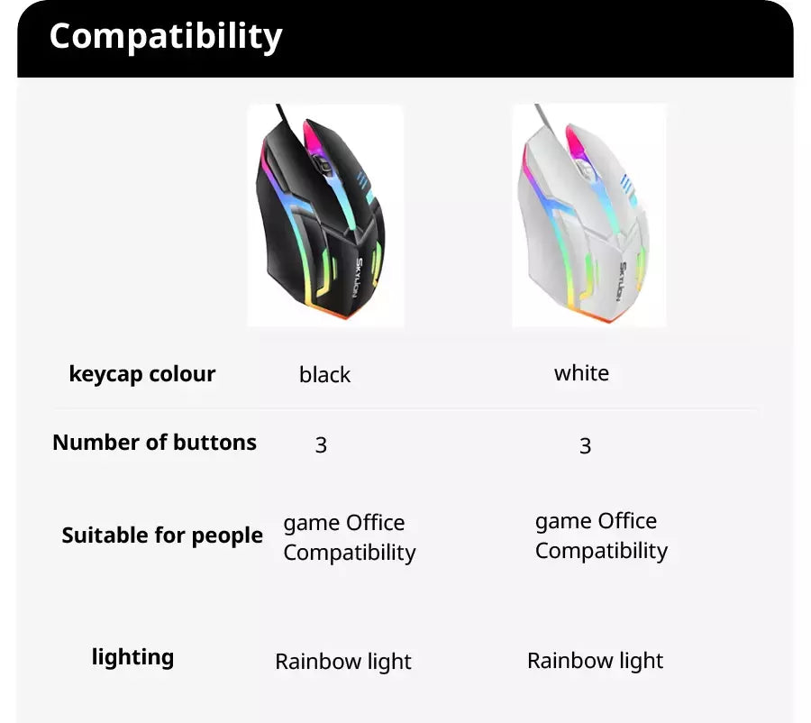SKYLION F1 Wired 3 Teclas Mouse Iluminação Colorida Jogos e Escritório Para Microsoft Windows e Apple IOS System