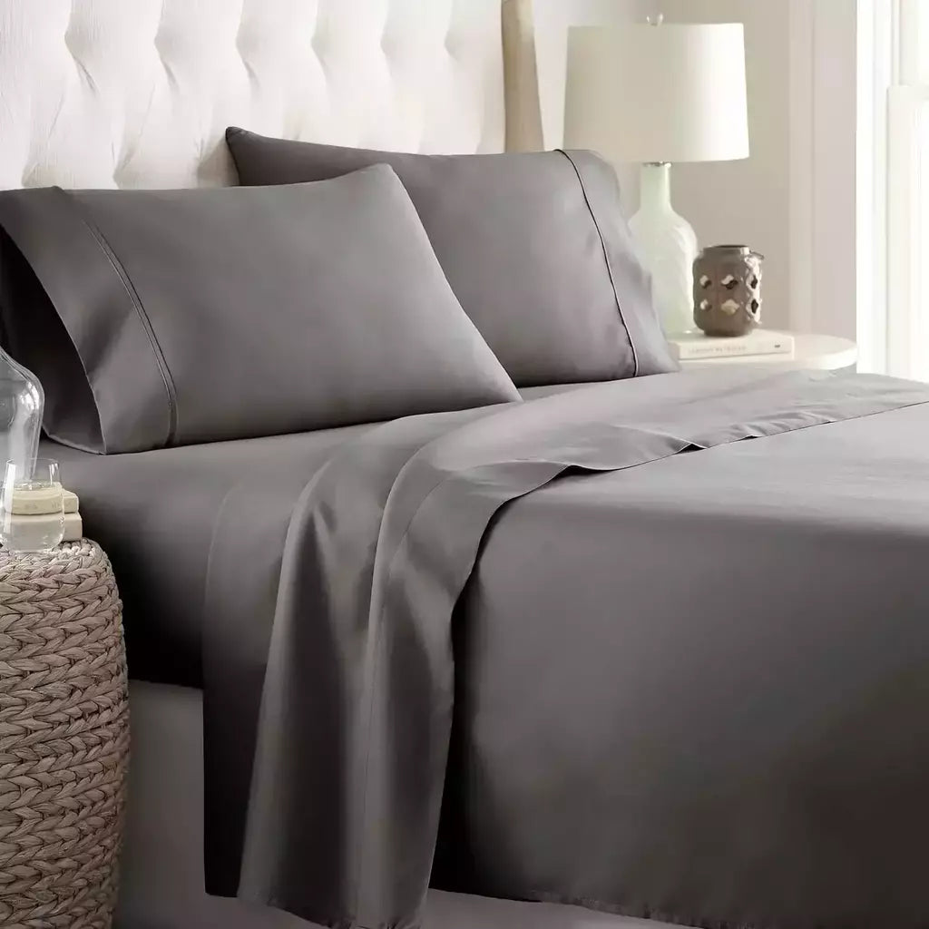 Luxuoso poliéster lençol Set, cama cor sólida Set para quarto ou quarto, 4 pcs