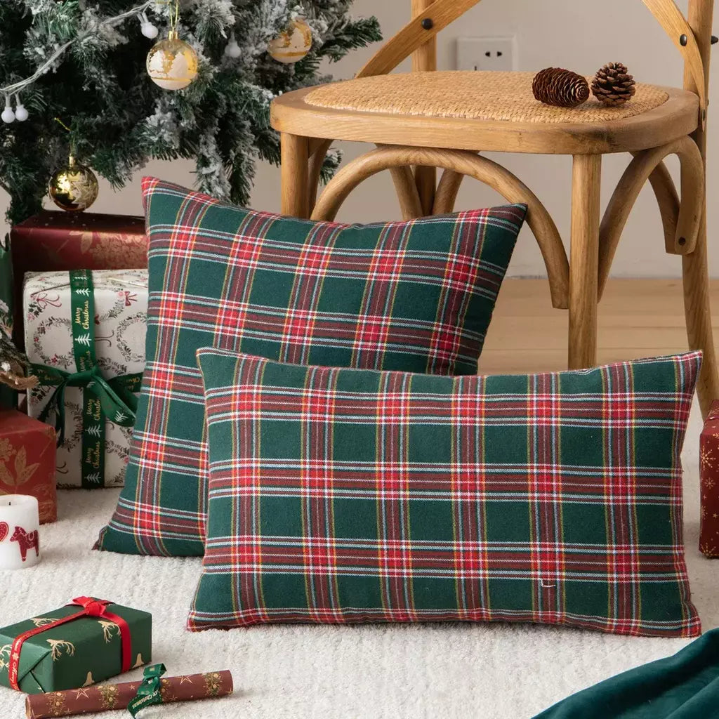 1/2 pçs natal xadrez decorativo lance fronha escocês tartan capa de almofada para fazenda decoração casa verde vermelho 30x50cm