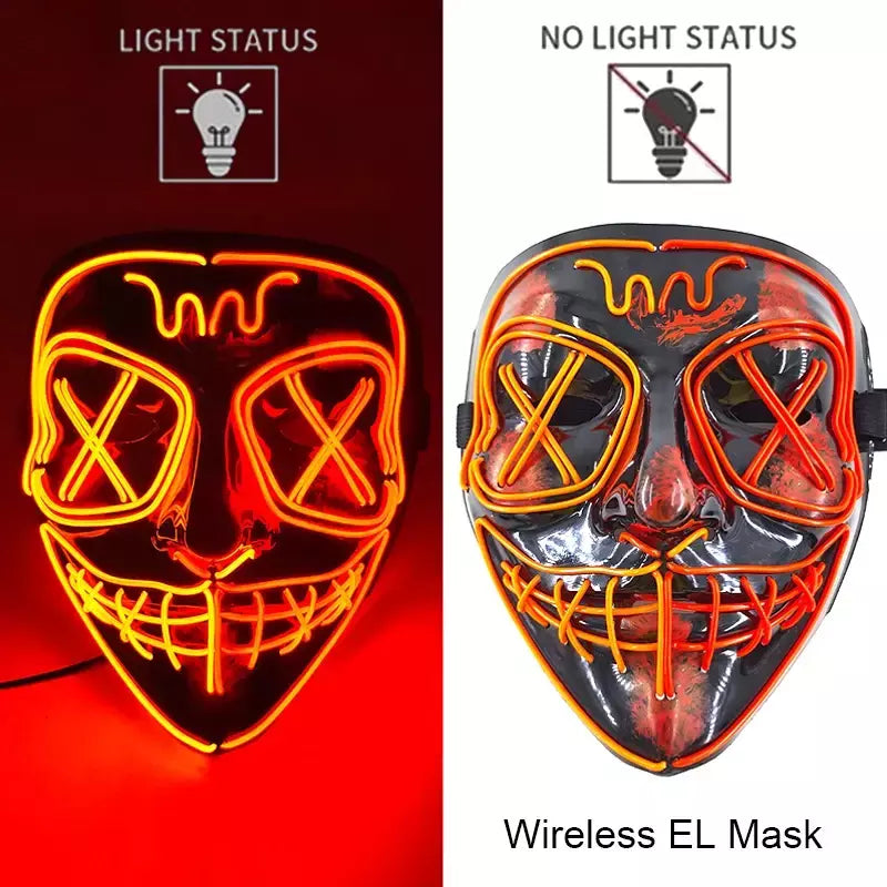 Neon sem fio led máscara de purga brilho no escuro cosplay máscara de terror halloween masquerade festa máscaras brilhantes engraçado vestir-se