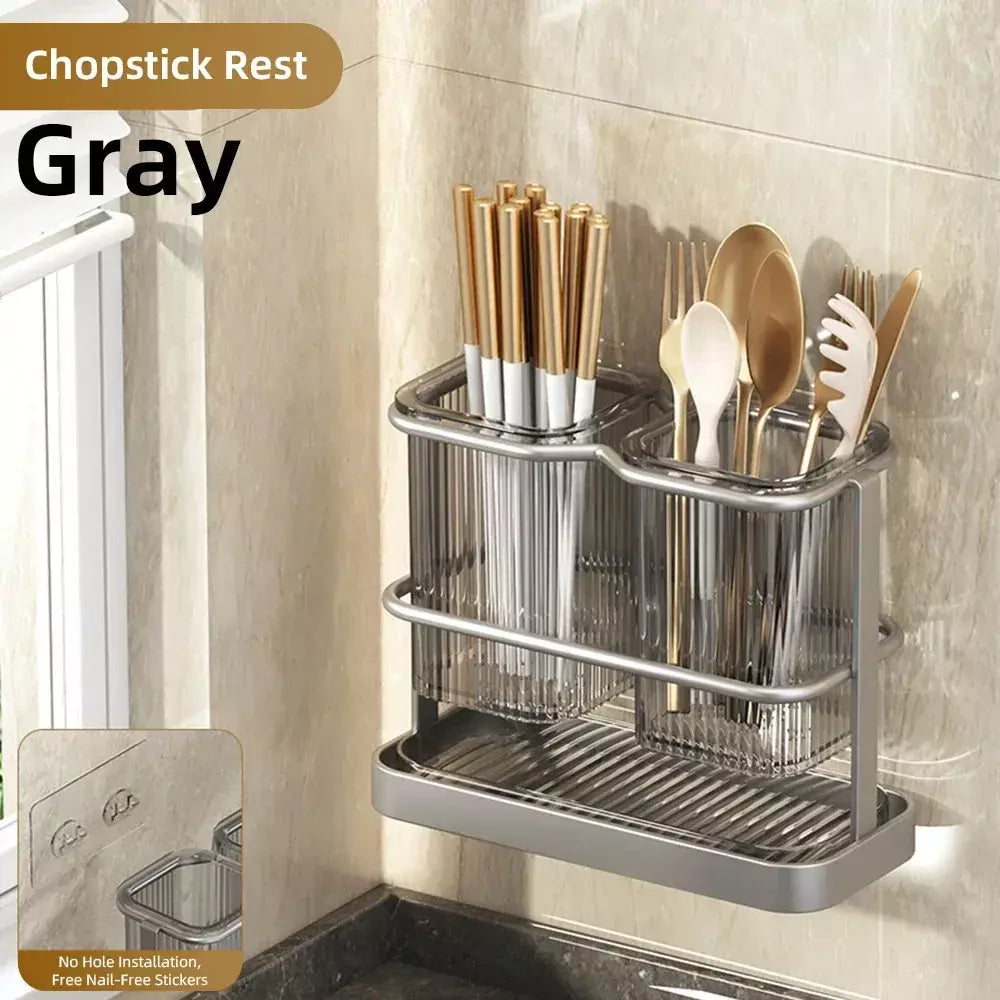 Novo fixado na parede talheres de cozinha faca colher garfo pauzinho drenagem rack escorredor utensílio cozinha armazenamento perfuração livre