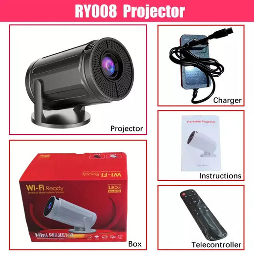 Projetor RUSMR RY008 PRO 4K Android Dual Wifi6 290ANSI Allwinner H713 BT5.0 1080P 1280*720P Projetor de cinema em casa ao ar livre