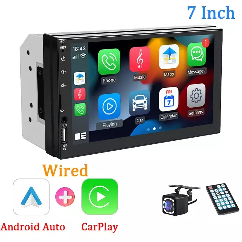 Hippcron 2din rádio do carro multimídia mp5 player com fio carplay android auto 7 "tela de toque fm aux entrada bluetooth suporte câmera