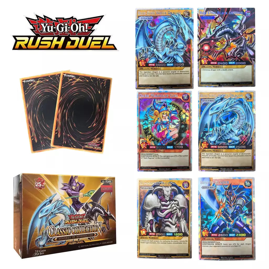 Diy 72 pçs novo yu gi oh rush duel cartões clássico duelo monstro coleção olhos vermelhos & azuis yugioh cartões holográficos brilhantes em inglês