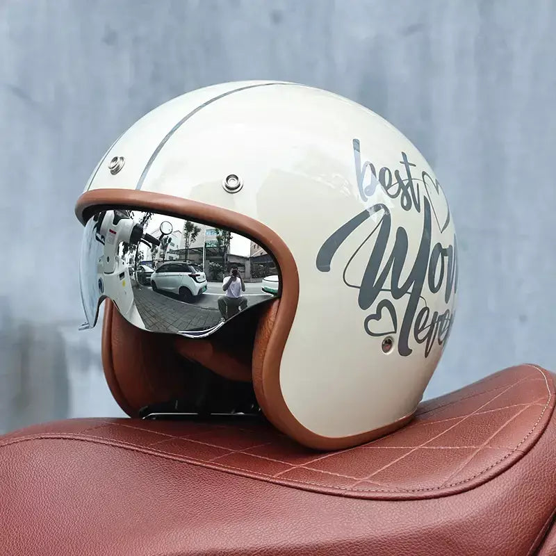 060- Capacete de motocicleta retrô, capacete de segurança de motocicleta masculino e feminino, carro elétrico de cruzeiro, meio capacete Four Seasons 3/4