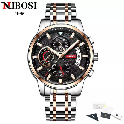 Nibosi moda masculina relógios de aço inoxidável quartzo cronógrafo relógio à prova dwaterproof água marca luxo relógio para homem relogio masculino