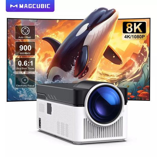 Projetor Magcubic HY450 com deslocamento automático ultra curto 1080P 8K foco eletrônico 900 ANSI Air Mouse assistente de voz H716
