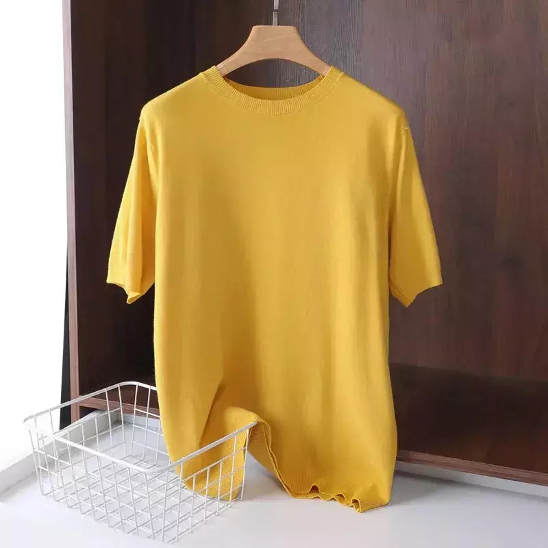 Superfino Merino lã camiseta masculina, malha, O-pescoço, respirável, fino Cashmer, manga curta Tee, cor sólida Tops