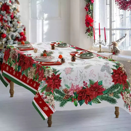 Feliz natal à prova dwaterproof água poliéster impresso retangular toalha de mesa festa decoração mesa de café toalha de mesa de férias decoração