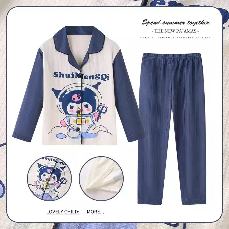 Sanrio Cinnamon Kuromi Pijama infantil, pijama solto, cardigã casual, manga longa, minha melodia, roupas de anime kawaii, gola aleta