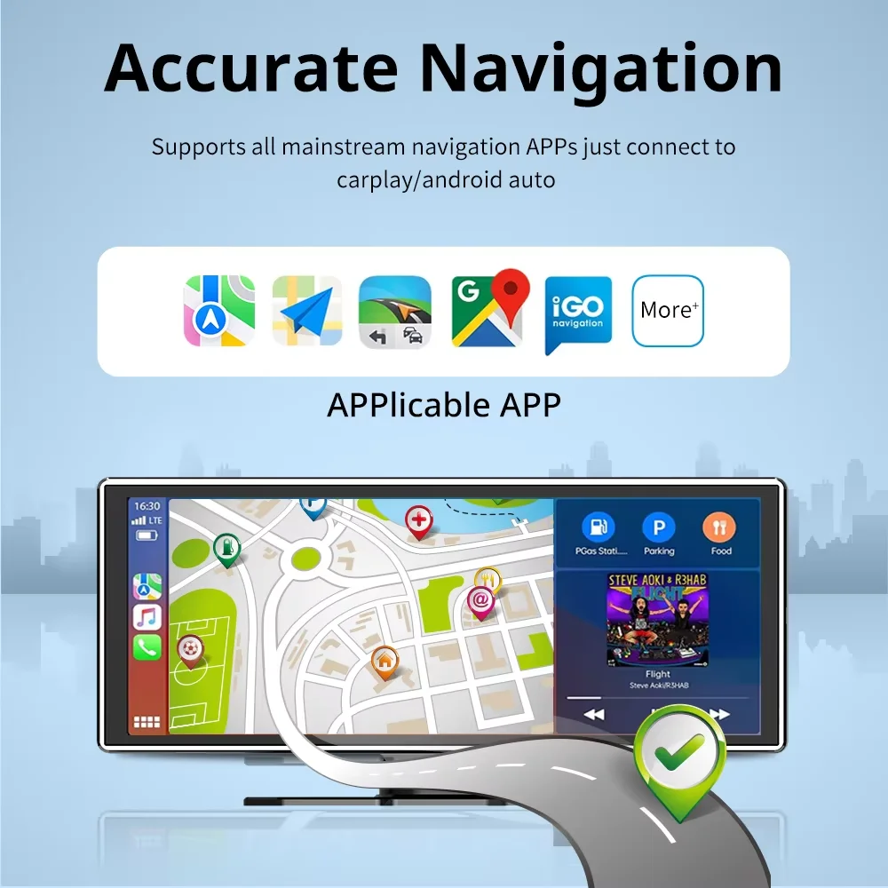 Reprodutor de vídeo multimídia com tela sensível ao toque IPS de 11,26 polegadas portátil 4K DVR sem fio CarPlay/Android Auto Dual Lens Gravador de condução