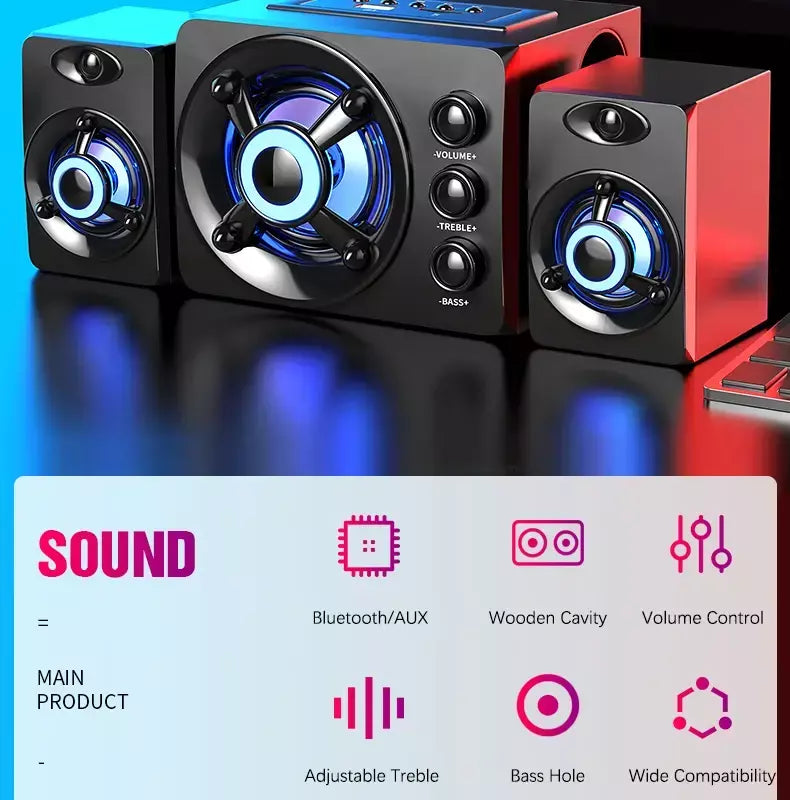 Alta-falantes estéreo 3d de alta fidelidade colorido led luz pesada aux usb com fio sem fio bluetooth áudio home theater barra de som surround tv