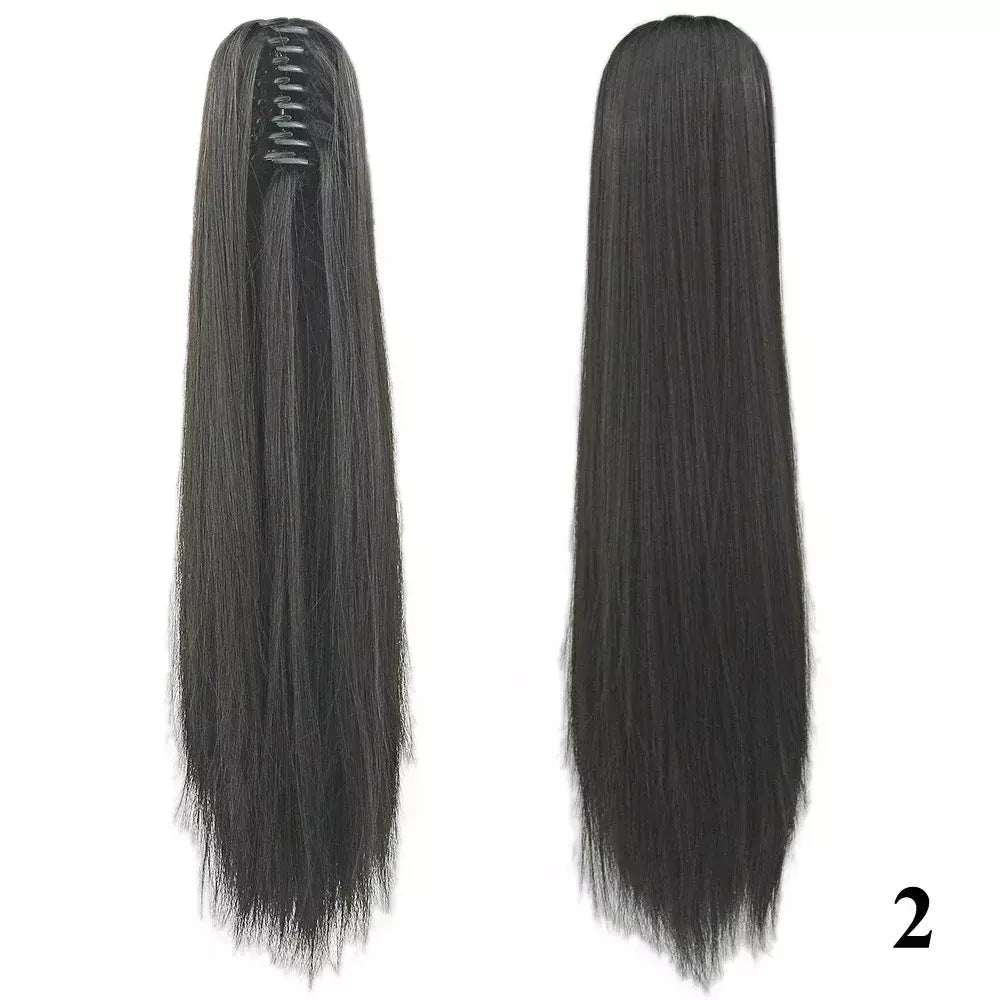 Longo reto sintético rosa ombre extensão do cabelo peruca garra rabo de cavalo pônei fada cauda falso peças de cabelo clipe na peruca