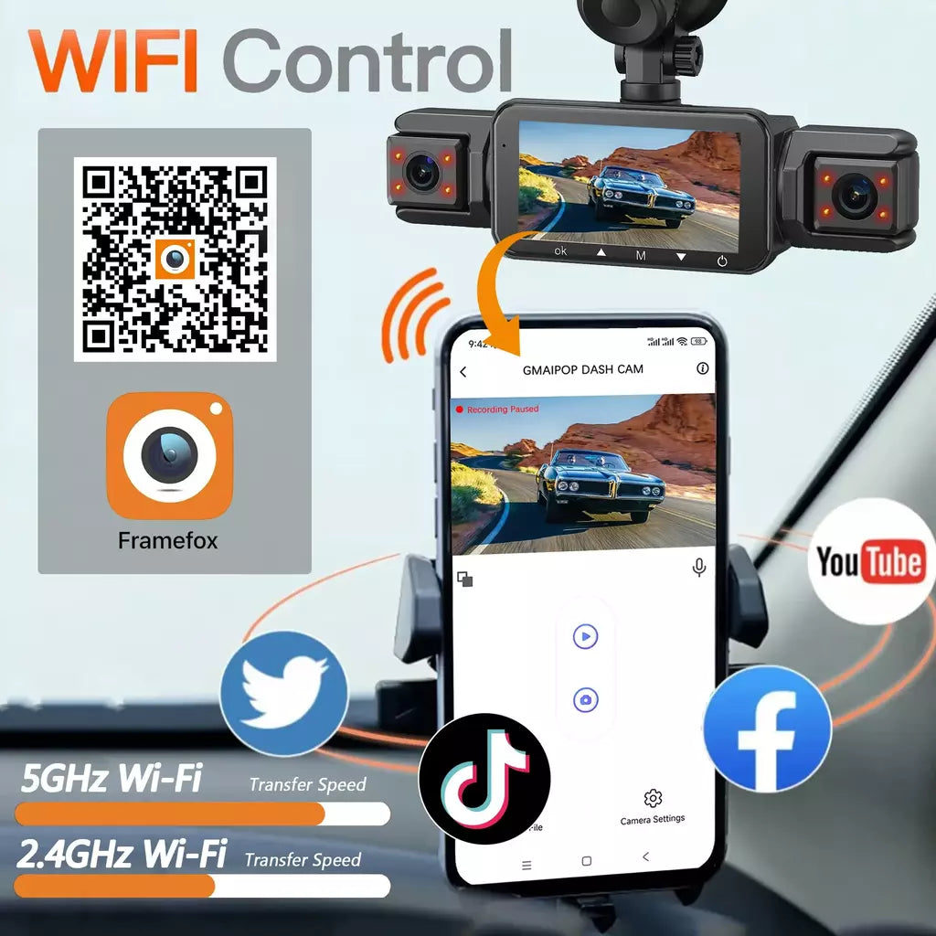Dashcam para carros 4 canais caixa preta wifi câmera de condução fhd 1080p visão noturna gravação em loop adicionar kit de fio rígido acessórios do carro