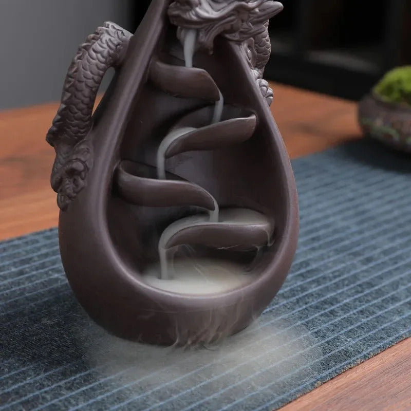Handmade cerâmica incenso queimador, Retro Zen incenso vara titular, Dragon Cachoeira, Backflow Censer, Sala de estar artesanato ornamento