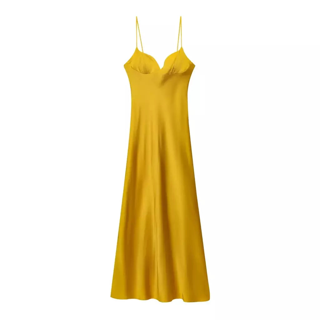 2025 verão novos produtos temperamento feminino sexy cetim texturizado vestido moda sexy suspender vestido