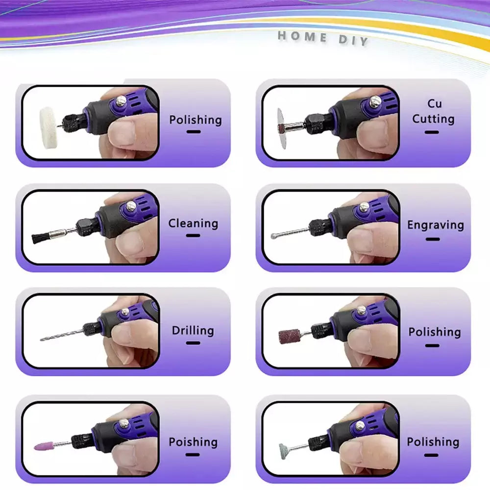 Mini furadeira elétrica multifuncional, moedor de 3 velocidades, ferramenta elétrica usb com caneta de gravação e conjunto de acessórios, ferramenta rotativa diy para casa