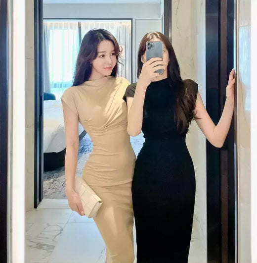 Verão novo sexy atrevido puro desejo estético fora do ombro vestido longo para as mulheres na moda fenda lateral hip cobrindo vestido