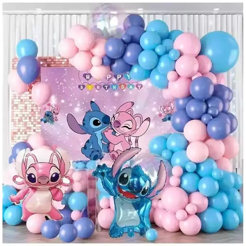 1 conjunto disney 123 pçs lilo & stitch tema feliz aniversário balão de látex conjunto família festa de aniversário decoração balão de látex