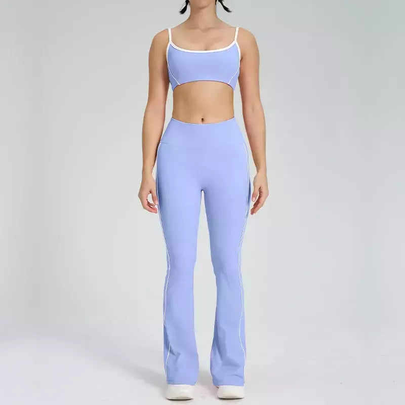 Terno de Yoga Patchwork de duas peças para mulheres, cintura alta Flare Leggings, roupas de treino Fitness Sportswear agasalho