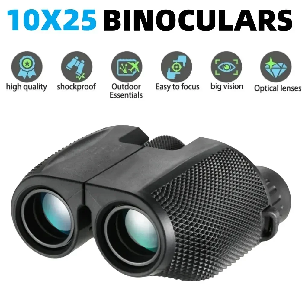 Binóculos 10x25 hd mini telescópio portátil bak4 fmc revestido telescópio ao ar livre observação de pássaros caça viagem acampamento bola jogo
