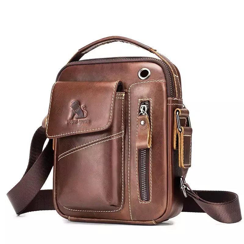 Bolsa de ombro multifuncional para homens Couro Crossbody Bag Bolsa de alta capacidade