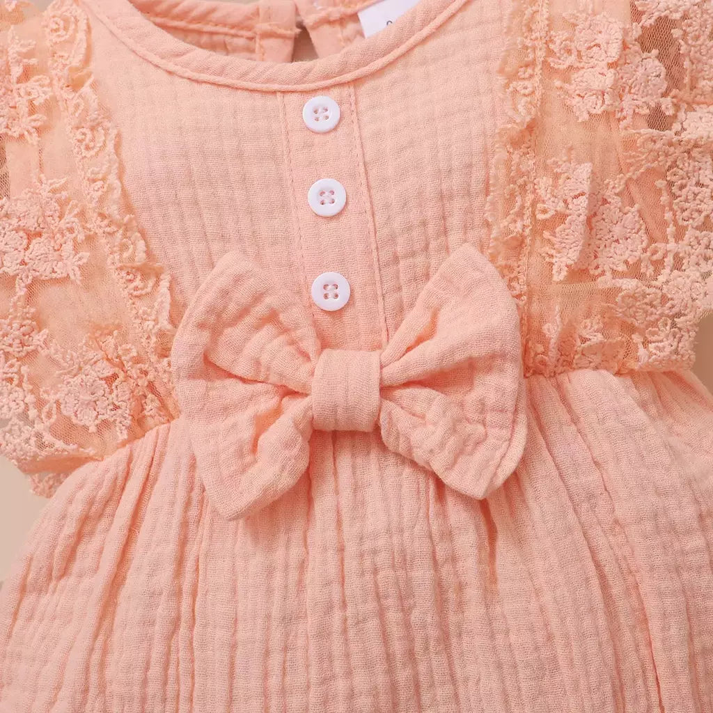 0-18 meses do bebê recém-nascido menina liso macio bodysuit laço queimado manga verão macacão com bandana da criança roupas da menina do bebê