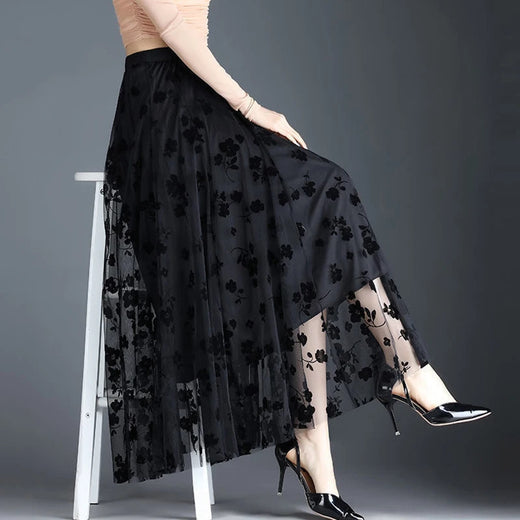 Saia coreana feminina de tule, saia midi solta, elegante feminina casual todas as saias de malha de fósforo, gancho de verão Fashion, nova