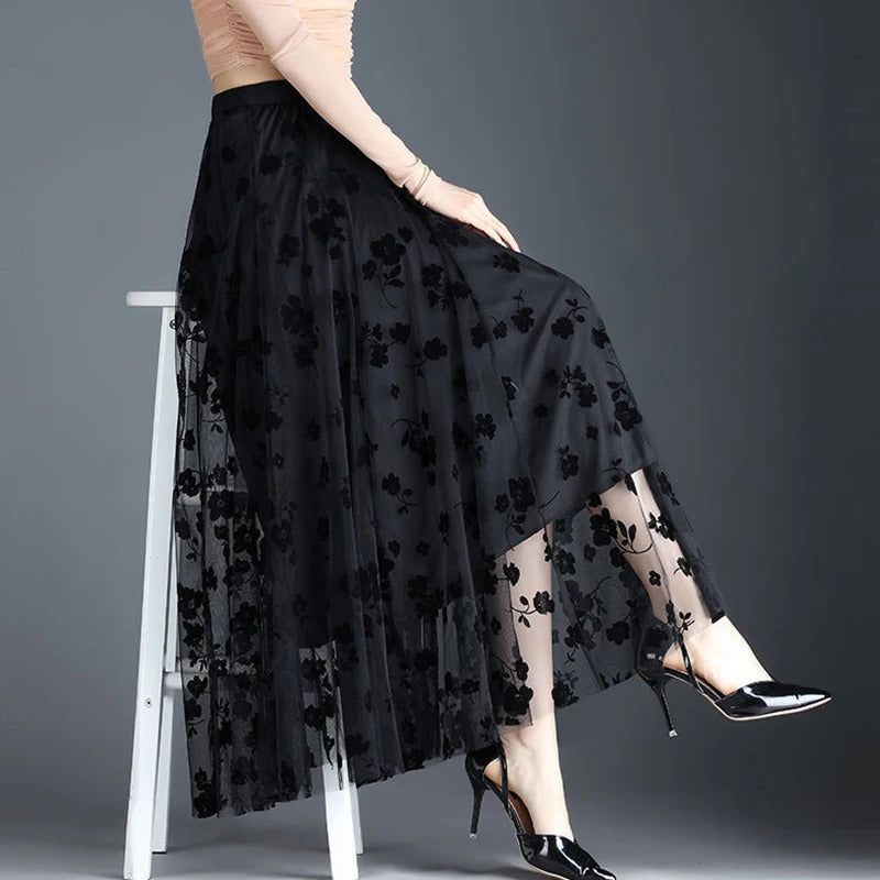 Saia coreana feminina de tule, saia midi solta, elegante feminina casual todas as saias de malha de fósforo, gancho de verão Fashion, nova