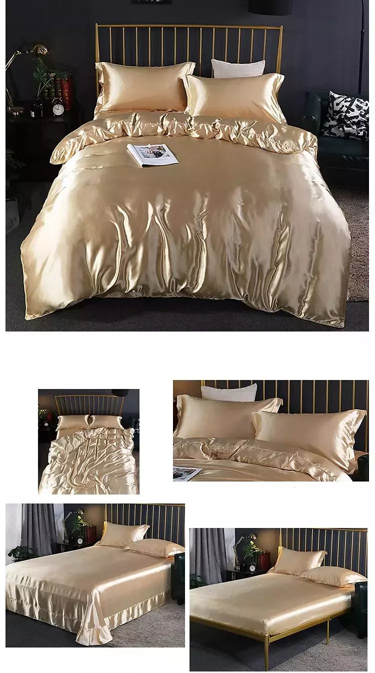 Conjunto De Cama De Luxo Com Capa De Edredão, 100% Seda, Duplo King e Queen Size, Conjuntos De Roupa De Cama, Kit De Capa De Cama, 4PCs