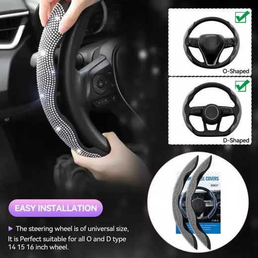 2 pçs diamante capa de volante do carro impulsionador antiderrapante cristal strass espumante para mulheres menina acessórios interiores do carro